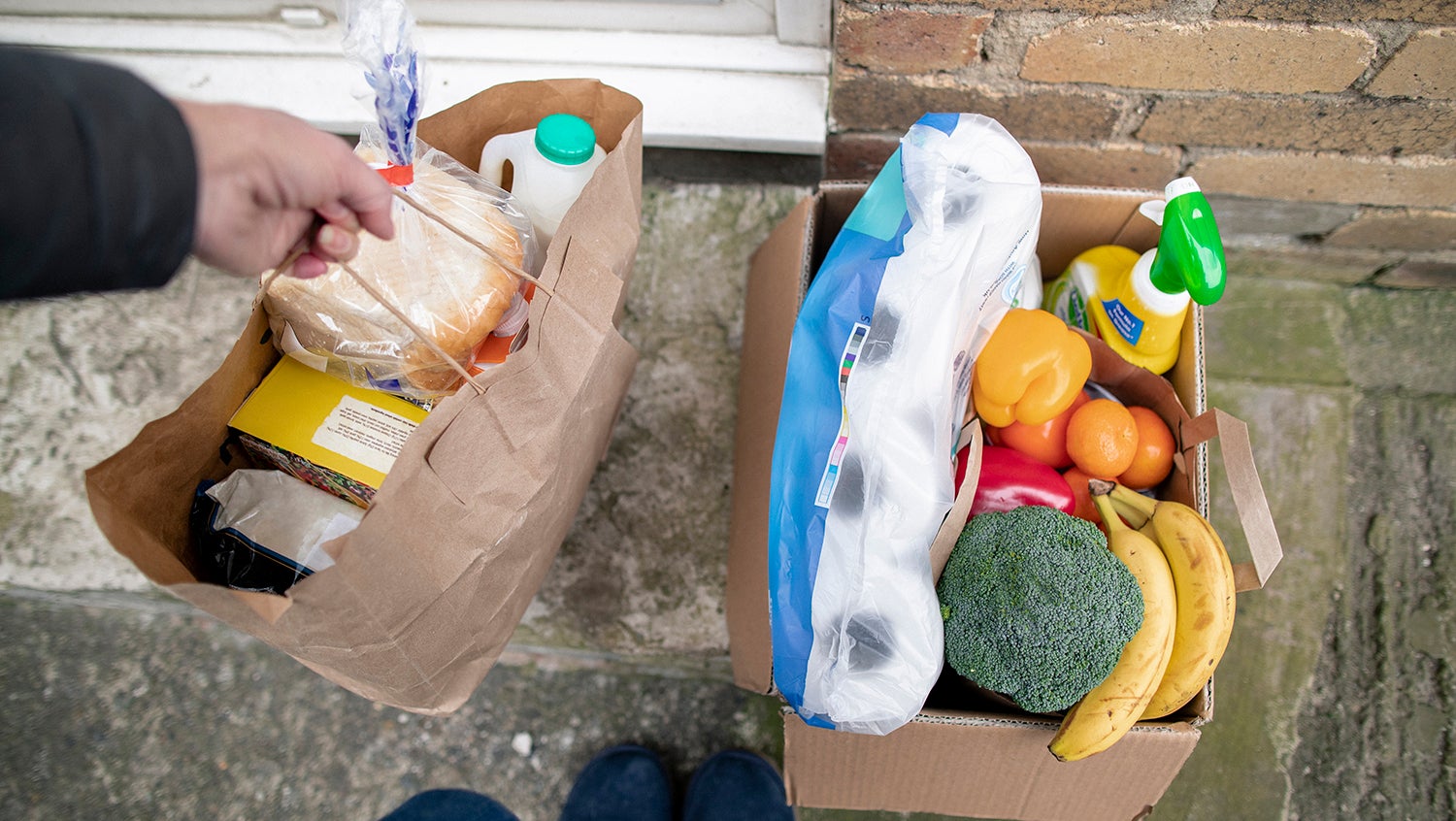 Groceries being delivered to the home of children at risk of failure to thrive during coronavirus (COVID-19).