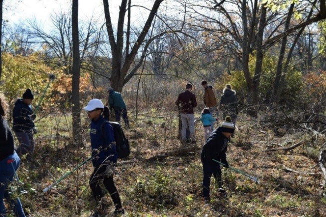 Cleaning up a nature trail with the Mass Audobon Society.